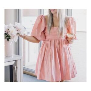 Abercrombie & Fitch Emerson Poplin Puff Sleeve Pink Mini Dress